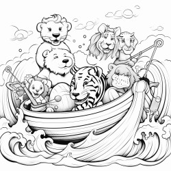 beach fantasy animals lions tigers pandas elephant canoe in middle of water tornado