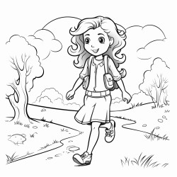 young lady walking on a path
