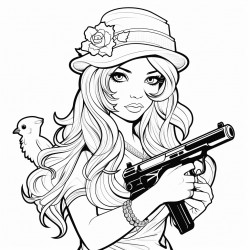 a beautiful chick with long hair holding a gun