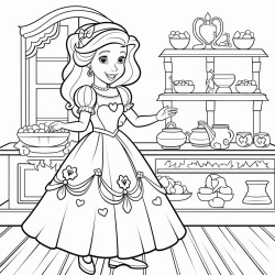 a princess baking cookies in a kitchen