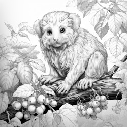 create a drawing of a marmoset eating blackberries