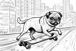 pug skateboarding through tokyo