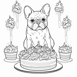funny french bulldog with cake