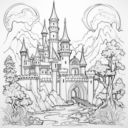 fantasy world coloring book enchanting black and white outlines and beautiful the dimensions are 85x11 no color