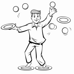 person juggling plates