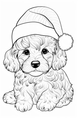 fluffy puppy with a christmas hat