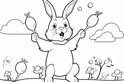 a bunny rabbit juggling carrots