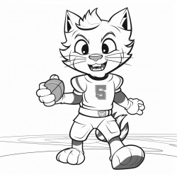 bobcat mascot football player on football field with bobcat mascot cheerleaders