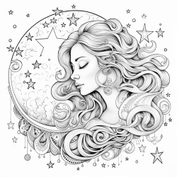 una luna creciente rodeada de estrellas brillantes