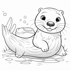 otter floating on its back with a shell on its belly