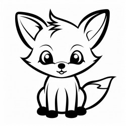 simple and cute fox outline drawing with thin bold lines with cute eyes with only black and white color
