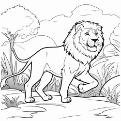 a walking lion in the jungle
