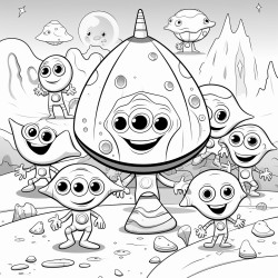 a group of friendly aliens playing hideandseek among asteroids