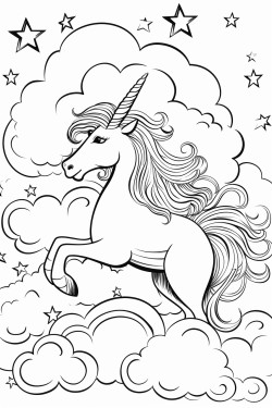unicorn bersayap terbang di atas awan
