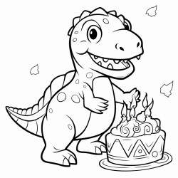 can you draw a cute dinosaur trying to blow his birthday cakes candles