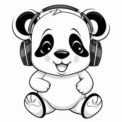 panda wearing big headphones