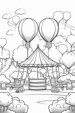 summer carnival scene with rides balloons and cotton candy