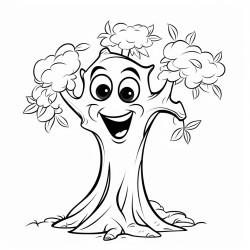 a talking tree with a big smiling face it has branches with leaves