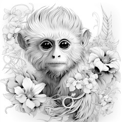 a java langur with intricate pattern inside of it no color no shading plant flower medium line