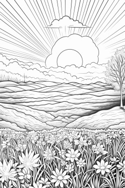 spring field with sunrise