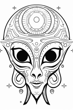 coloring page image with white background and sharp black lines with no grey areas.funny  and scary weird individual alien creature images  with some background. moons