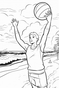 beach volleyball with the ocean in the background