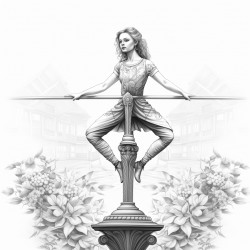 gymnast on balance beam performing acrobatic handstand