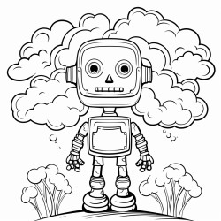 clouds trees robot