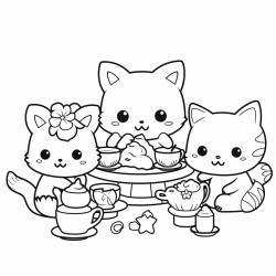 cite kawaii style kitties having a tea party