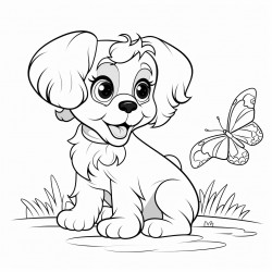 dog play with butterfly