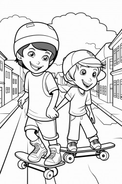 young boy and gir skateboarding through town