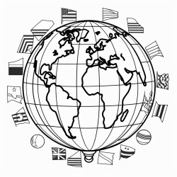 une image reprsentant un globe terrestre avec diffrents drapeaux et linscription gographie