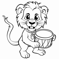 a lion playing a drum with its tail