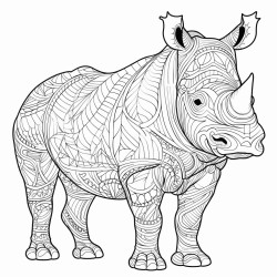 a java rhino with amidst vibrant patterns inside of it no color no shading medium line coloring book
