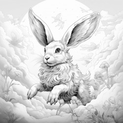 rabbit with wings flying in the pink sky
