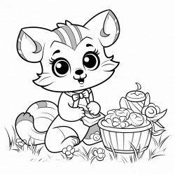cute cat with big eyes and a little mouse having a picnic in the garden
