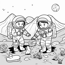 a team of astronauts planting a garden of earth plants in martian soil