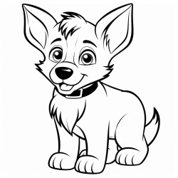 cute german shepherd puppy coloring book style black and white outlines