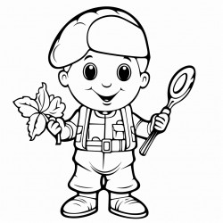 a garden keeper is using a spork to eat an eggplant