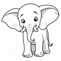 elephant outline for coloring at the centre and bottom right small image of same elephant with colour