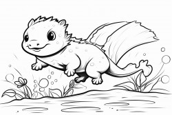 baby axolotl jumping out of water to catch a butterfly