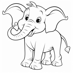 a big happy elephant with a raised trunk