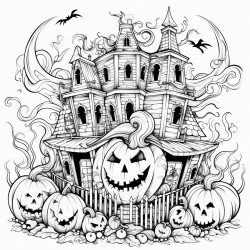 a haunted house with clowns pumpkins