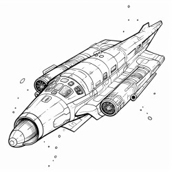 a futuristic spaceship with a colorful design zooming past a nebula
