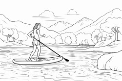 a woman paddle boarding on a river