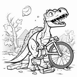 dinosaur next to crashed bicycle