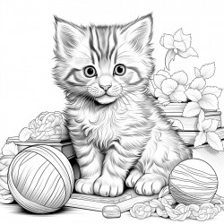 cute cat playing with a ball of yarn