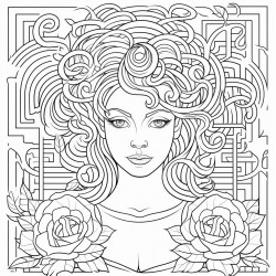 female with rose on head in a maze garden