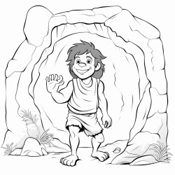 hombre neandertal entrando a una cueva