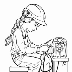 young girl with braids wearing a hardhat welding on a pipe